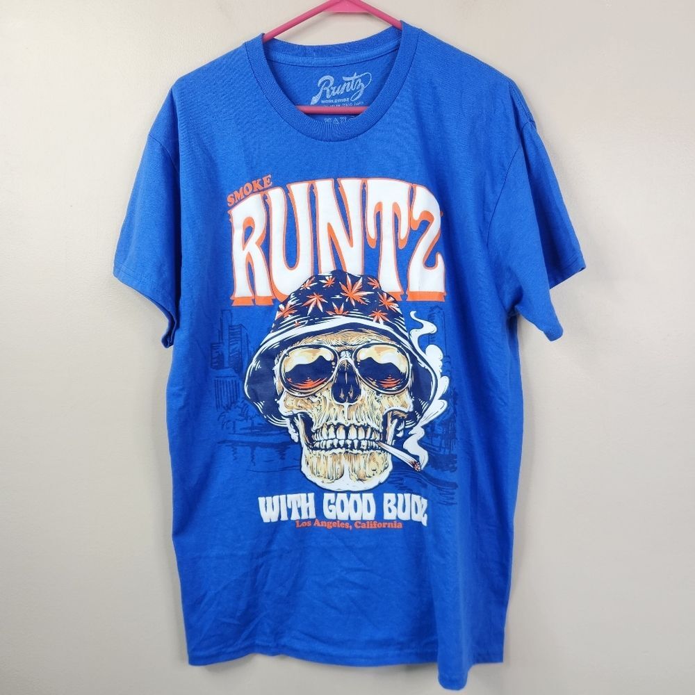 Runtz Worldwide Good Budz Smoking Skull 420 Vibes Short Sleeve Crew Neck Tee L